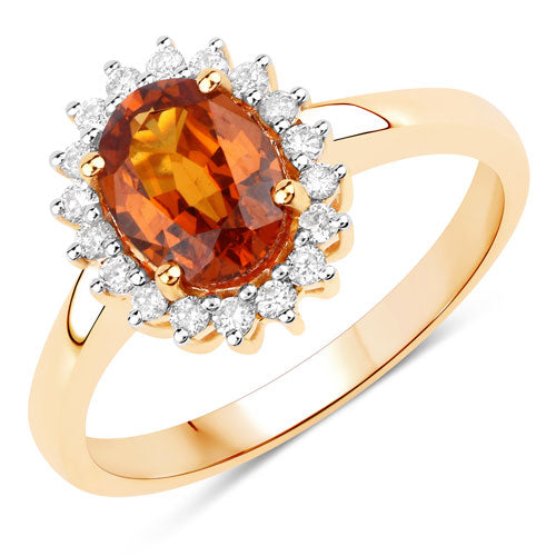 1.87 Carat Genuine Spessartite Garnet and White Diamond 14K Yellow Gold Ring on sale at MyriadMart