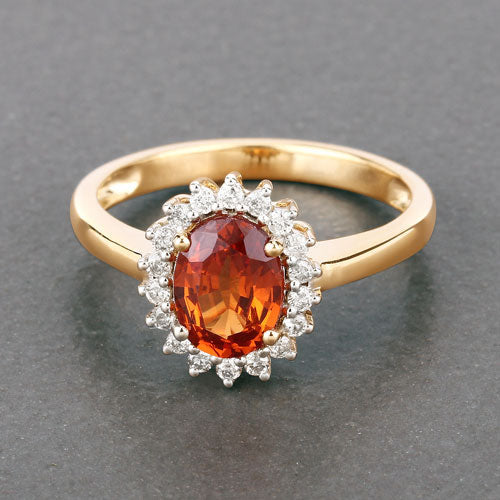 1.87 Carat Genuine Spessartite Garnet and White Diamond 14K Yellow Gold Ring on sale at MyriadMart