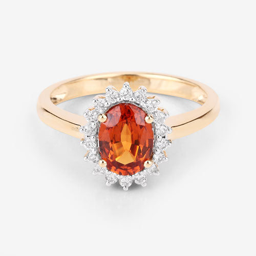 1.87 Carat Genuine Spessartite Garnet and White Diamond 14K Yellow Gold Ring on sale at MyriadMart