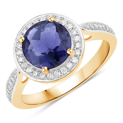 1.79 Carat Genuine Iolite and White Diamond 14K Yellow Gold Ring on sale at MyriadMart