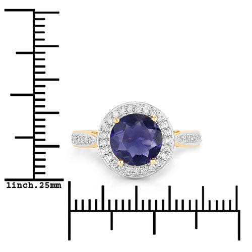 1.79 Carat Genuine Iolite and White Diamond 14K Yellow Gold Ring on sale at MyriadMart