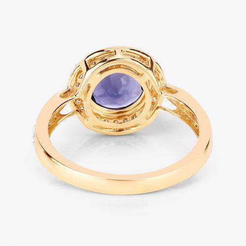1.79 Carat Genuine Iolite and White Diamond 14K Yellow Gold Ring on sale at MyriadMart