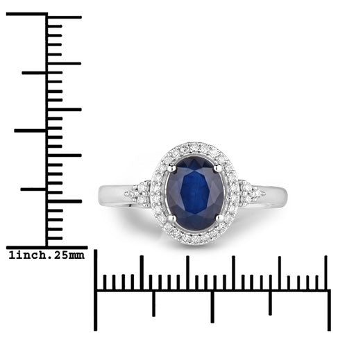 1.70 Carat Genuine Blue Sapphire and White Diamond 14K White Gold Ring on sale at MyriadMart
