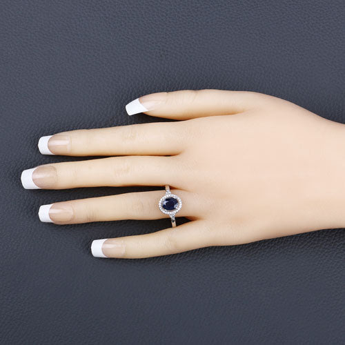 1.70 Carat Genuine Blue Sapphire and White Diamond 14K White Gold Ring on sale at MyriadMart