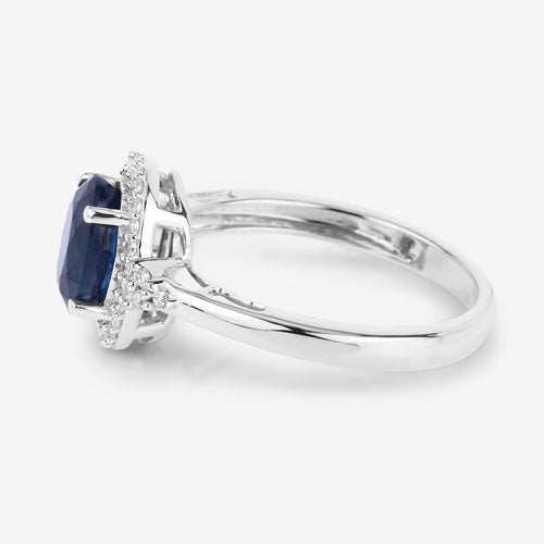 1.70 Carat Genuine Blue Sapphire and White Diamond 14K White Gold Ring on sale at MyriadMart