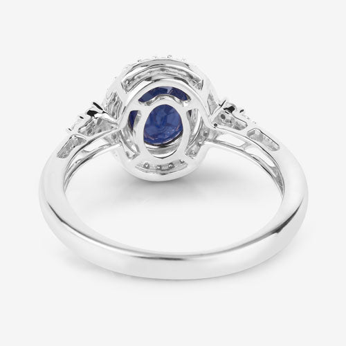 1.70 Carat Genuine Blue Sapphire and White Diamond 14K White Gold Ring on sale at MyriadMart