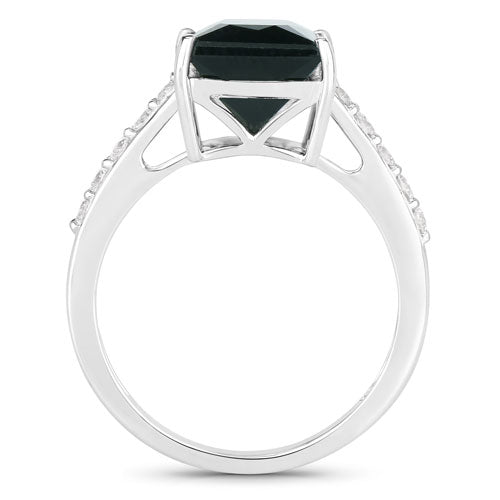 6.16 Carat Genuine Green Tourmaline and White Diamond 14K White Gold Ring on sale at MyriadMart