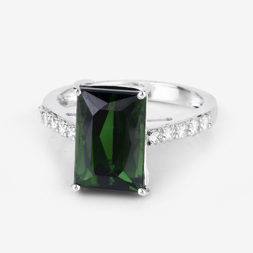 6.16 Carat Genuine Green Tourmaline and White Diamond 14K White Gold Ring on sale at MyriadMart