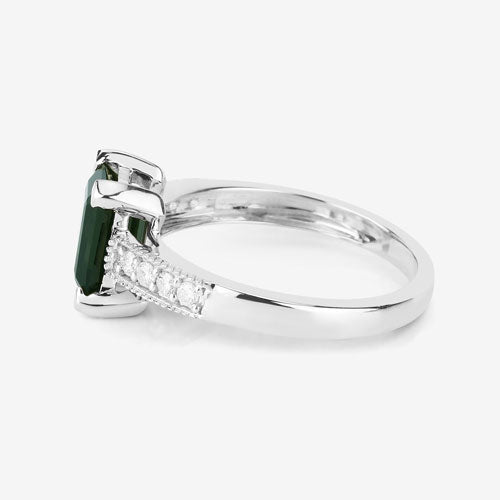 1.91 Carat Genuine Green Tourmaline and White Diamond 14K White Gold Ring on sale at MyriadMart