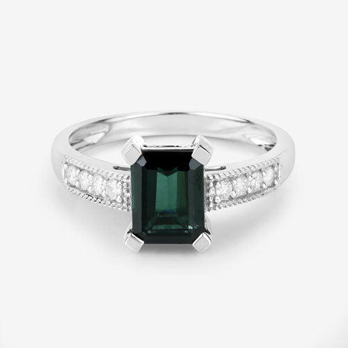 1.91 Carat Genuine Green Tourmaline and White Diamond 14K White Gold Ring on sale at MyriadMart
