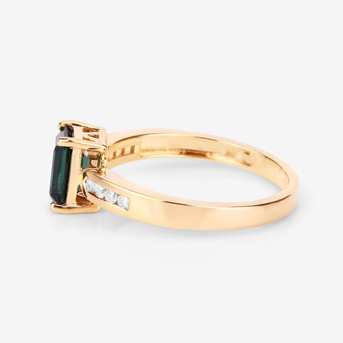 1.19 Carat Genuine Green Tourmaline and White Diamond 14K Yellow Gold Ring on sale at MyriadMart