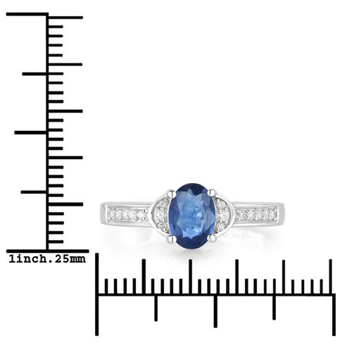 1.05 Carat Genuine Blue Sapphire and White Diamond 10K White Gold Ring on sale at MyriadMart