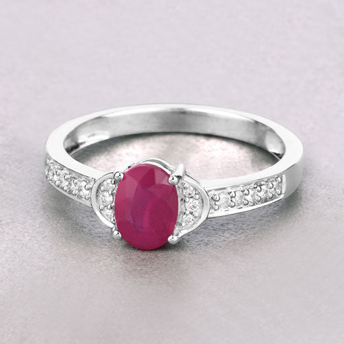 0.95 Carat Genuine Ruby and White Diamond 10K White Gold Ring on sale at MyriadMart