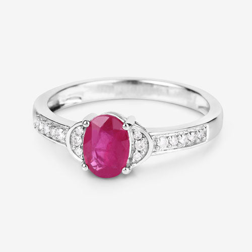0.95 Carat Genuine Ruby and White Diamond 10K White Gold Ring on sale at MyriadMart