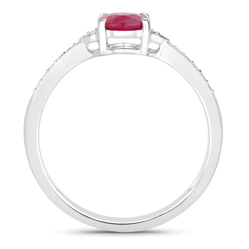 0.95 Carat Genuine Ruby and White Diamond 10K White Gold Ring on sale at MyriadMart
