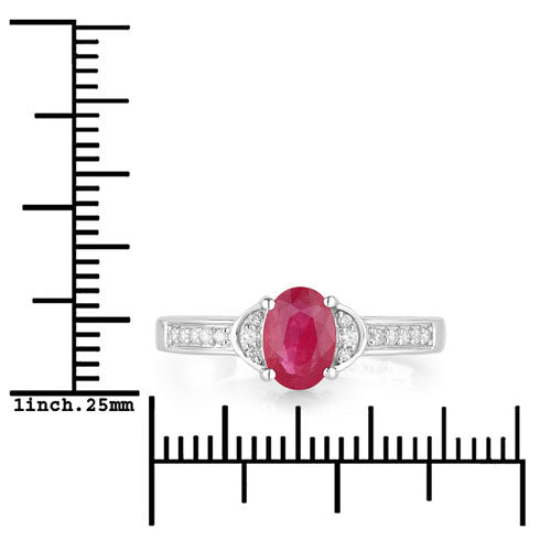 0.95 Carat Genuine Ruby and White Diamond 10K White Gold Ring on sale at MyriadMart
