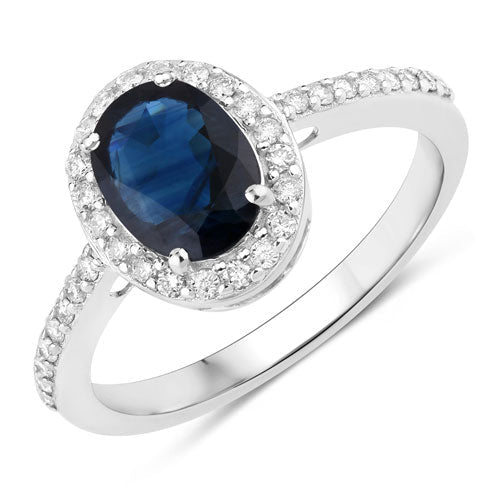 1.82 Carat Genuine Blue Sapphire and White Diamond 14K White Gold Ring on sale at MyriadMart