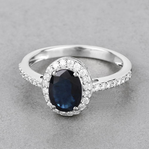 1.82 Carat Genuine Blue Sapphire and White Diamond 14K White Gold Ring on sale at MyriadMart