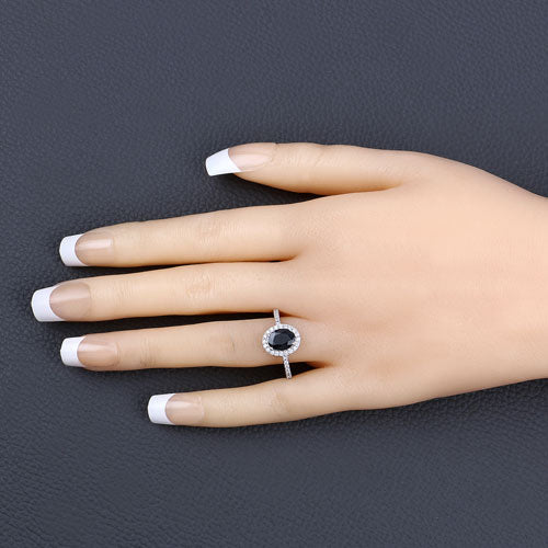 1.82 Carat Genuine Blue Sapphire and White Diamond 14K White Gold Ring on sale at MyriadMart