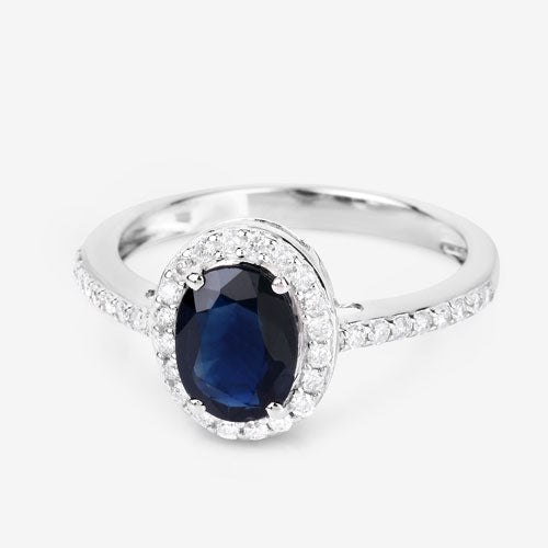 1.82 Carat Genuine Blue Sapphire and White Diamond 14K White Gold Ring on sale at MyriadMart