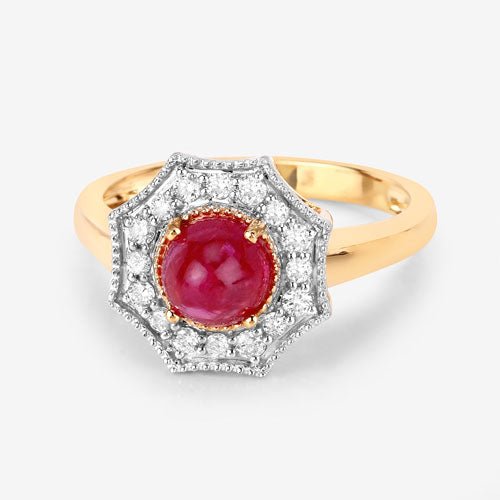 2.01 Carat Genuine Ruby and White Diamond 14K Yellow Gold Ring on sale at MyriadMart