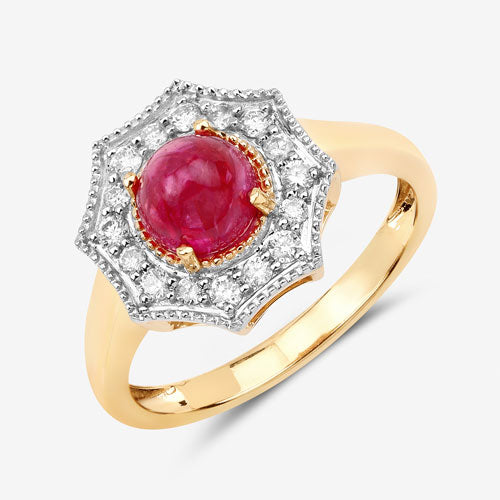 2.01 Carat Genuine Ruby and White Diamond 14K Yellow Gold Ring on sale at MyriadMart