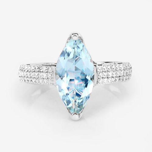 2.09 Carat Genuine Aquamarine and White Diamond 14K White Gold Ring on sale at MyriadMart