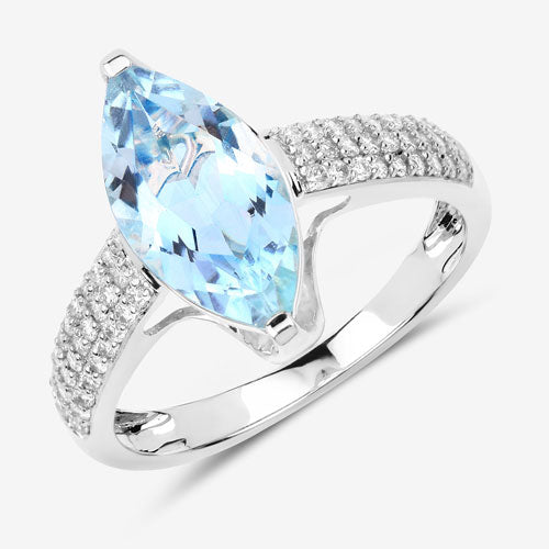 2.09 Carat Genuine Aquamarine and White Diamond 14K White Gold Ring on sale at MyriadMart