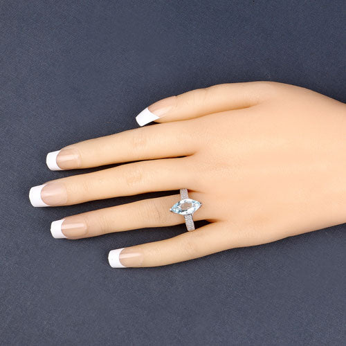 2.09 Carat Genuine Aquamarine and White Diamond 14K White Gold Ring on sale at MyriadMart