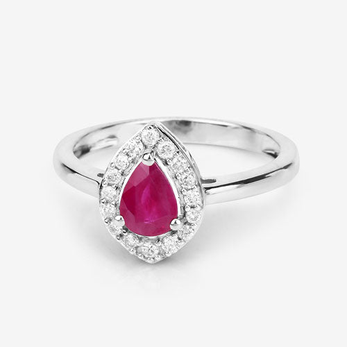 0.92 Carat Genuine Ruby and White Diamond 14K White Gold Ring on sale at MyriadMart