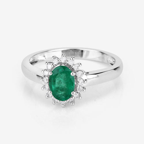 0.86 Carat Genuine Zambian Emerald and White Diamond 14K White Gold Ring on sale at MyriadMart