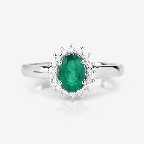 0.86 Carat Genuine Zambian Emerald and White Diamond 14K White Gold Ring on sale at MyriadMart