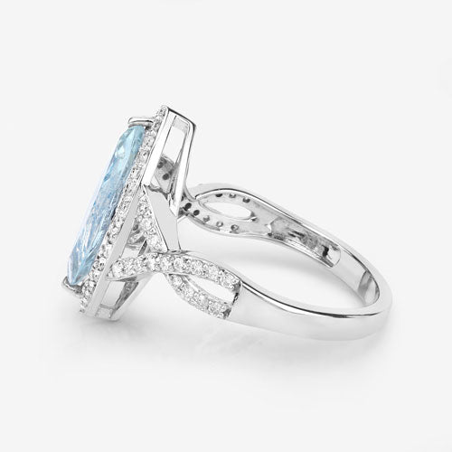 2.24 Carat Genuine Aquamarine and White Diamond 14K White Gold Ring on sale at MyriadMart