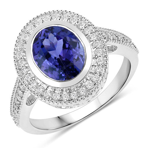 2.94 Carat Genuine Tanzanite and White Diamond 14K White Gold Ring on sale at MyriadMart