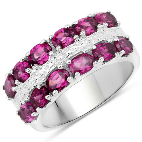 2.53 Carat Genuine Rhodolite Granet and White Topaz .925 Sterling Silver Ring on sale at MyriadMart