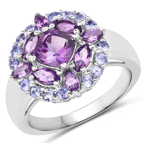 2.19 Carat Genuine Amethyst and Tanzanite .925 Sterling Silver Ring on sale at MyriadMart