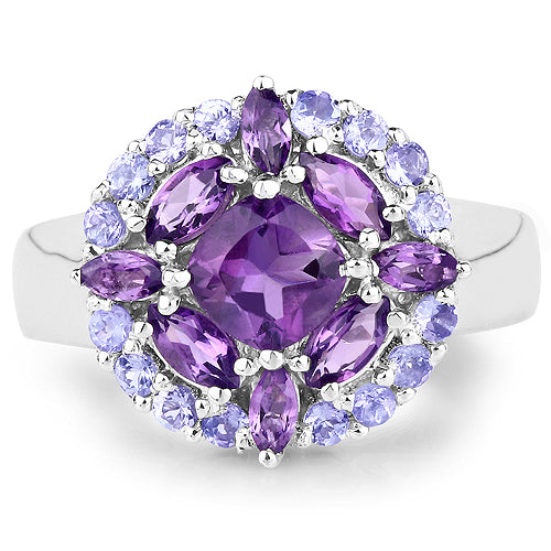 2.19 Carat Genuine Amethyst and Tanzanite .925 Sterling Silver Ring on sale at MyriadMart