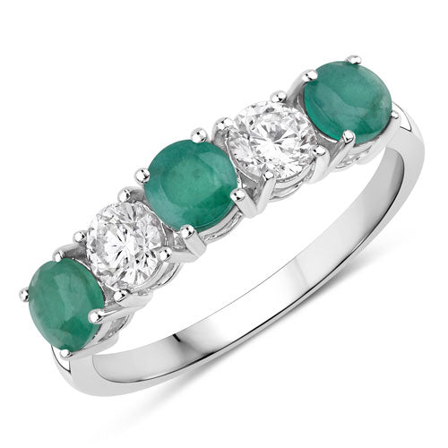 1.19 Carat Genuine Emerald and Lab Grown Diamond 14K White Gold Ring on sale at MyriadMart