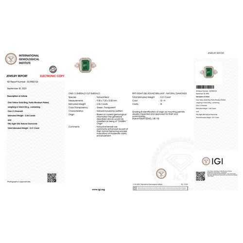 IGI Certified 2.87 Carat Genuine Zambian Emerald and White Diamond 14K Yellow Gold Ring on sale at MyriadMart