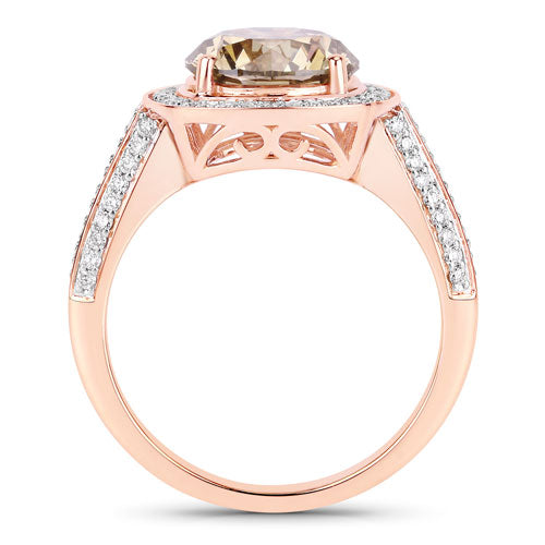 IGI Certified 3.01 Carat Genuine Brown Diamond Center and 0.52cttw White Diamond 18K Rose Gold Ring 3.53cttw on sale at MyriadMart
