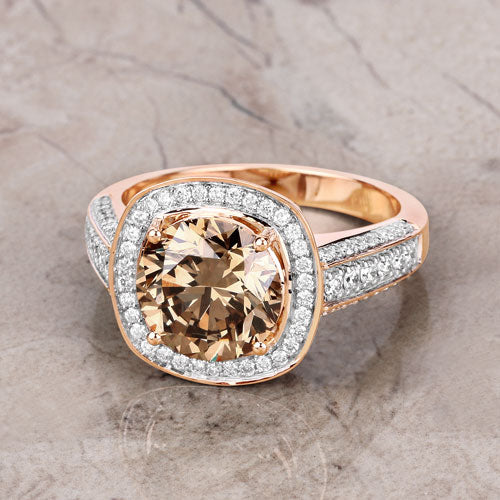 IGI Certified 3.01 Carat Genuine Brown Diamond Center and 0.52cttw White Diamond 18K Rose Gold Ring 3.53cttw on sale at MyriadMart