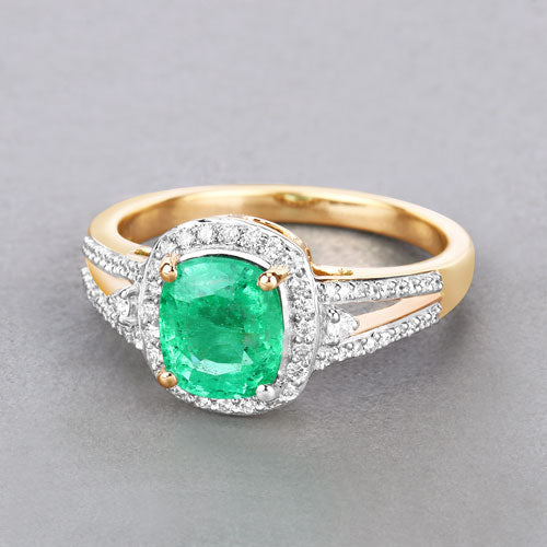 1.65 Carat Genuine Ethiopian Emerald and White Diamond 14K Yellow Gold Ring on sale at MyriadMart