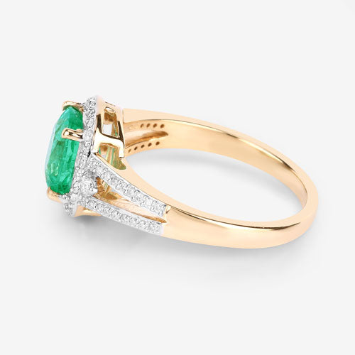 1.65 Carat Genuine Ethiopian Emerald and White Diamond 14K Yellow Gold Ring on sale at MyriadMart