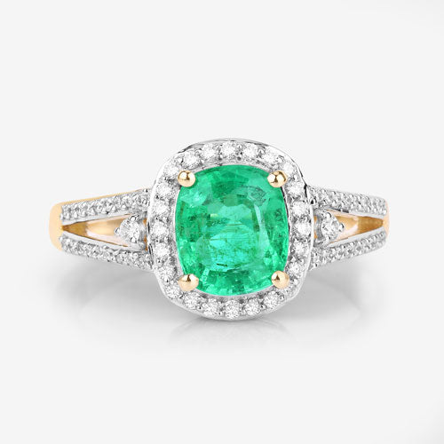 1.65 Carat Genuine Ethiopian Emerald and White Diamond 14K Yellow Gold Ring on sale at MyriadMart