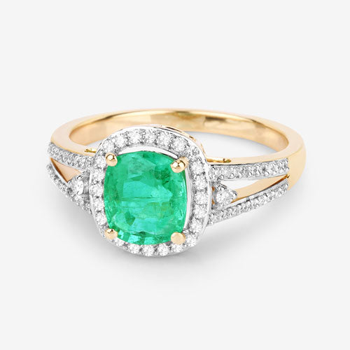 1.65 Carat Genuine Ethiopian Emerald and White Diamond 14K Yellow Gold Ring on sale at MyriadMart