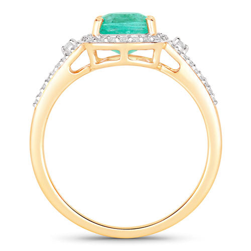 1.65 Carat Genuine Ethiopian Emerald and White Diamond 14K Yellow Gold Ring on sale at MyriadMart
