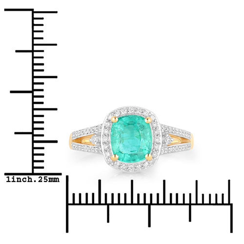 1.65 Carat Genuine Ethiopian Emerald and White Diamond 14K Yellow Gold Ring on sale at MyriadMart