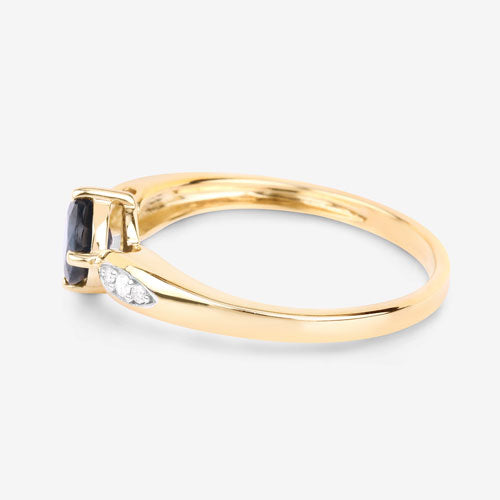 0.89 Carat Genuine Blue Sapphire and White Diamond 10K Yellow Gold Ring on sale at MyriadMart