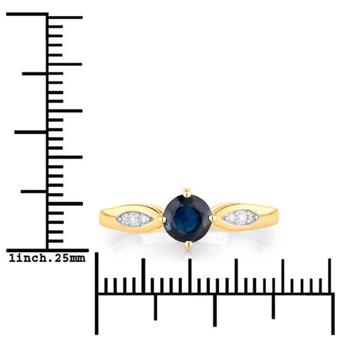 0.89 Carat Genuine Blue Sapphire and White Diamond 10K Yellow Gold Ring on sale at MyriadMart