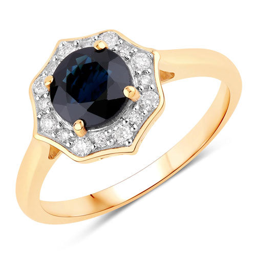 1.34 Carat Genuine Blue Sapphire and White Diamond 10K Yellow Gold Ring on sale at MyriadMart